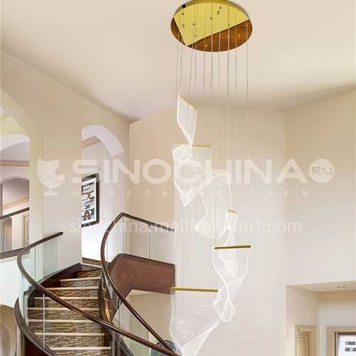 Modern villa duplex hotel lobby chandelier, living room light, spiral staircase chandelier-NVC-GD-BXDN1085